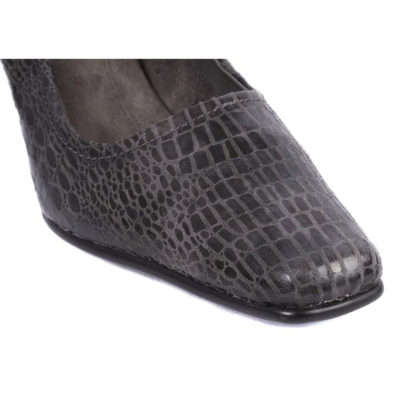 AEROSOLES Gray Reptile Embossed Square Toe Pumps Size 10 - Picture 4 of 7